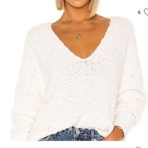 Free People Cozy, Soft Deep V Neck White Sweater